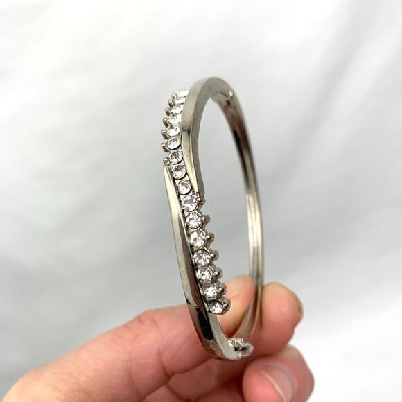 Simulated Diamond Silver Tone Hinged Bracelet - 2.25" - Picture 6 of 7
